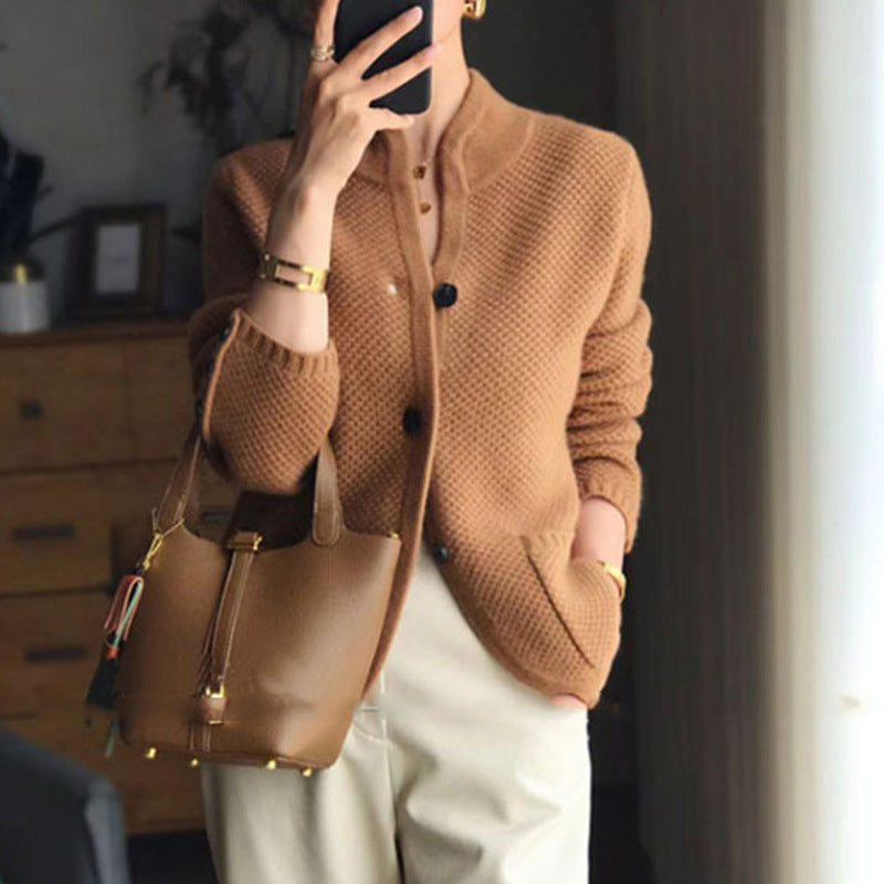 New Autumn Knitted Cardigan Stand Collar Loose Coat