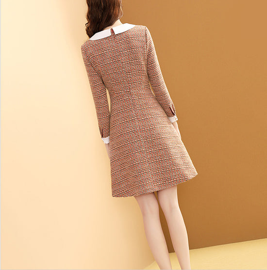 Celebrity Temperament Doll Collar Tweed Dress
