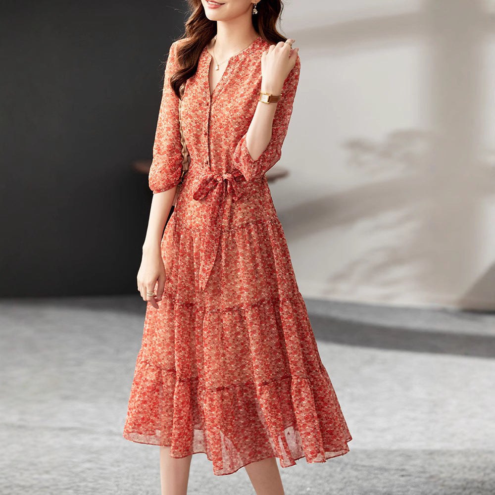 French Style Temperament Half Sleeve High Waist Dress For Women