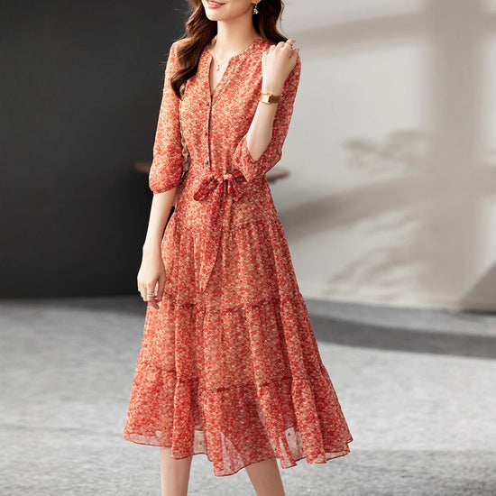 French Style Temperament Half Sleeve High Waist Dress For Women