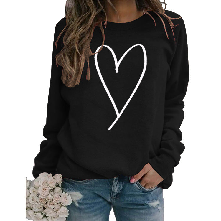 European And American Women's Clothing Top Line Love Valentine's Day Round Neck Casual Long Sleeve Sweatshirt