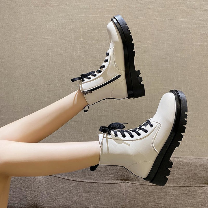 British Wind Locomotive Boots With Thick Soles And Versatile White Short Boots