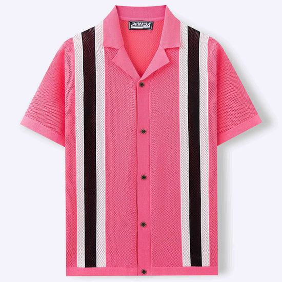 Men's Fashion Cuban Collar Short Sleeve Knitted Cardigan