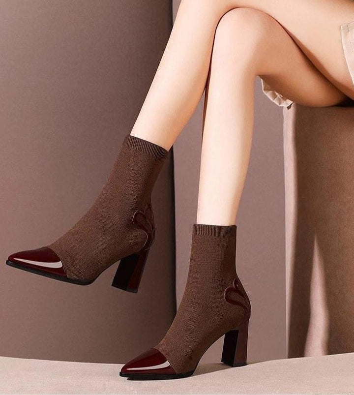 Children's thick heel socks boots pointed toe boots all-match high heel elastic boots