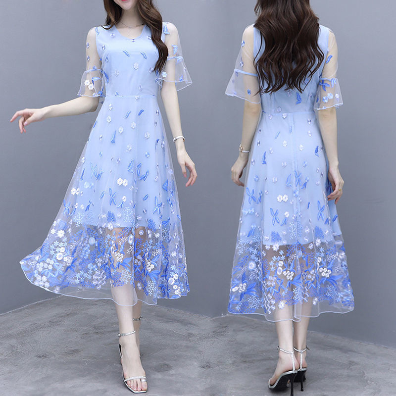 Women's Printed Ruffle Sleeve Mid-length Dress