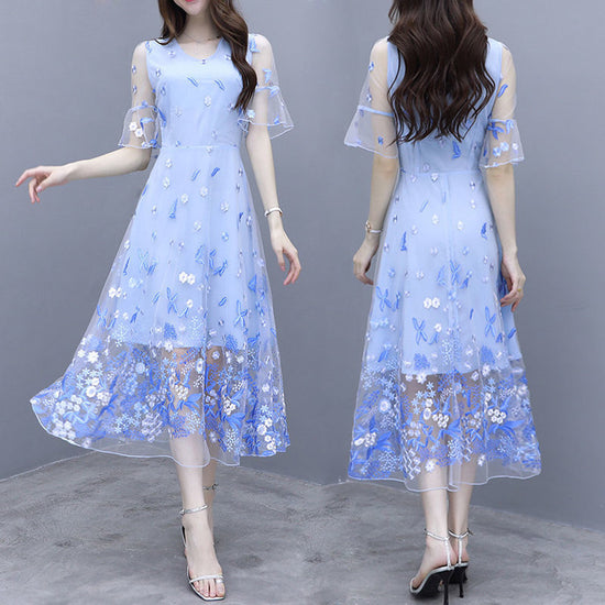 Women's Printed Ruffle Sleeve Mid-length Dress