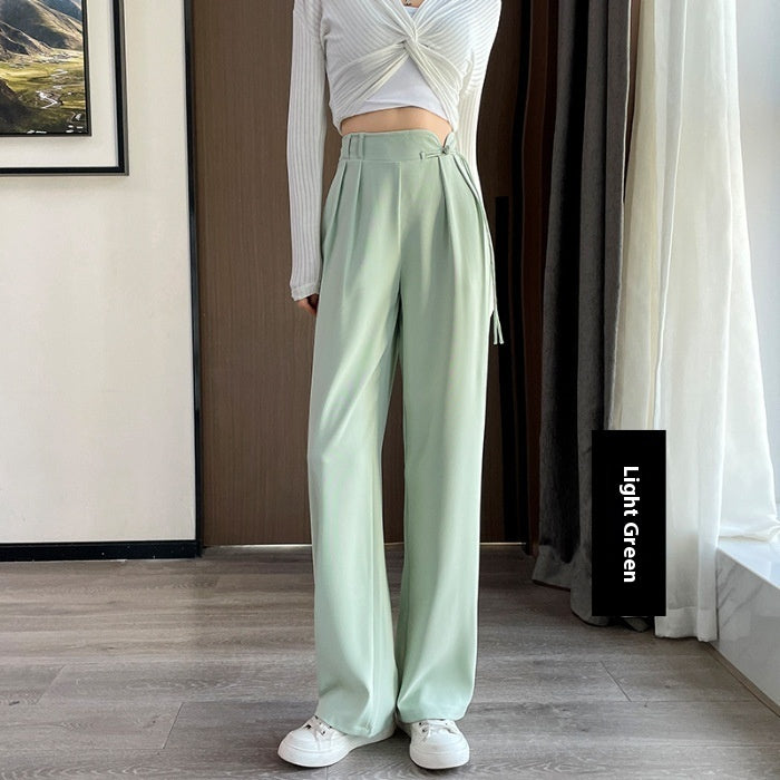 New Chinese Style Buckle High Waist Casual National Style Special-interest Design Elastic Waist Wide Leg Pants