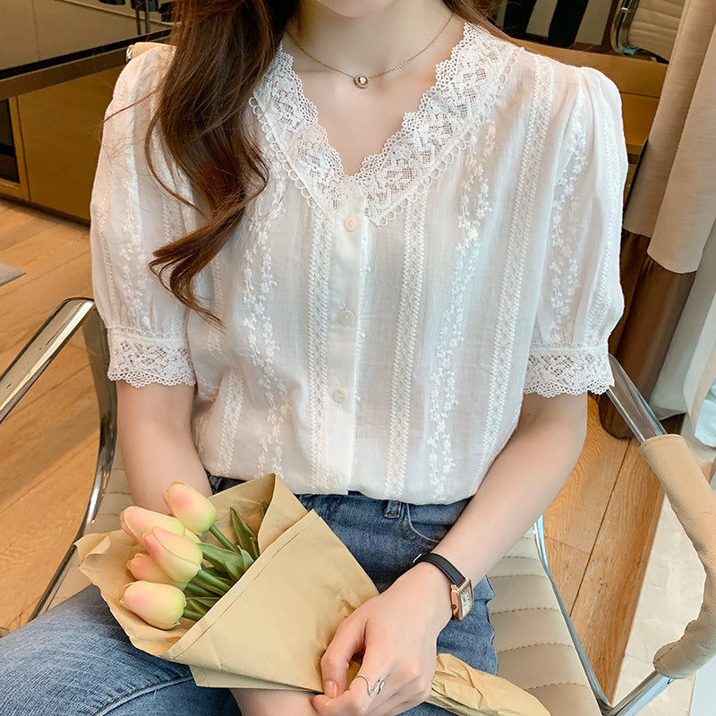 Short Lace Clothing Design Sense Niche Chiffon Shirt