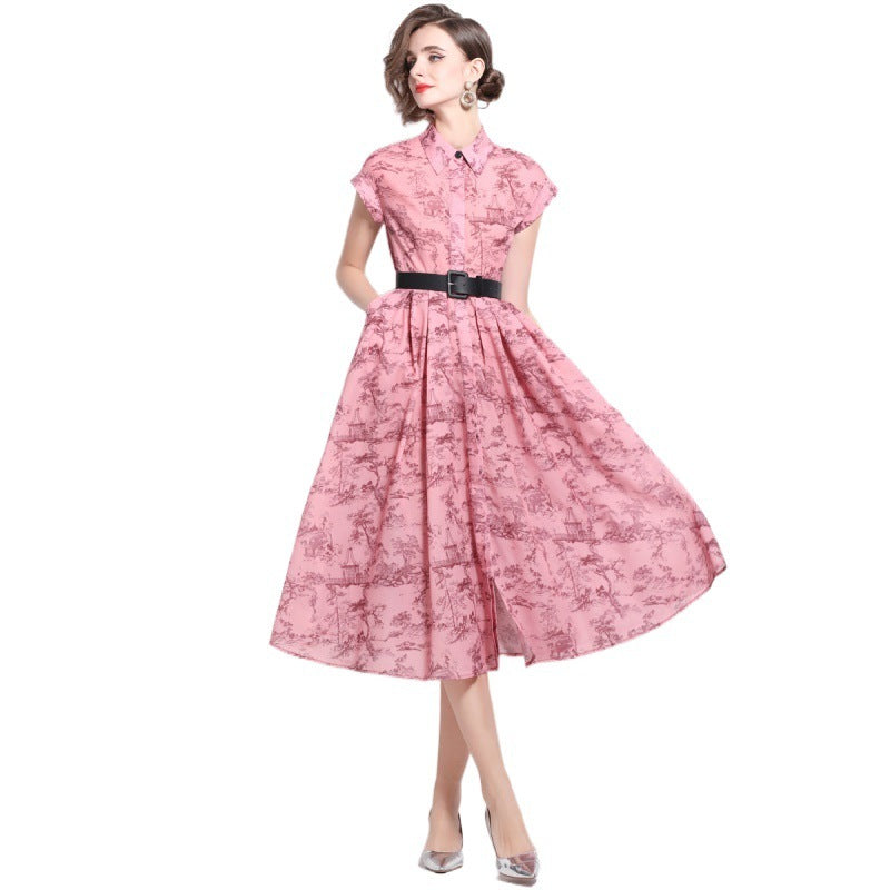 Women's Polo Collar Shirt Printed Short Sleeve Dress