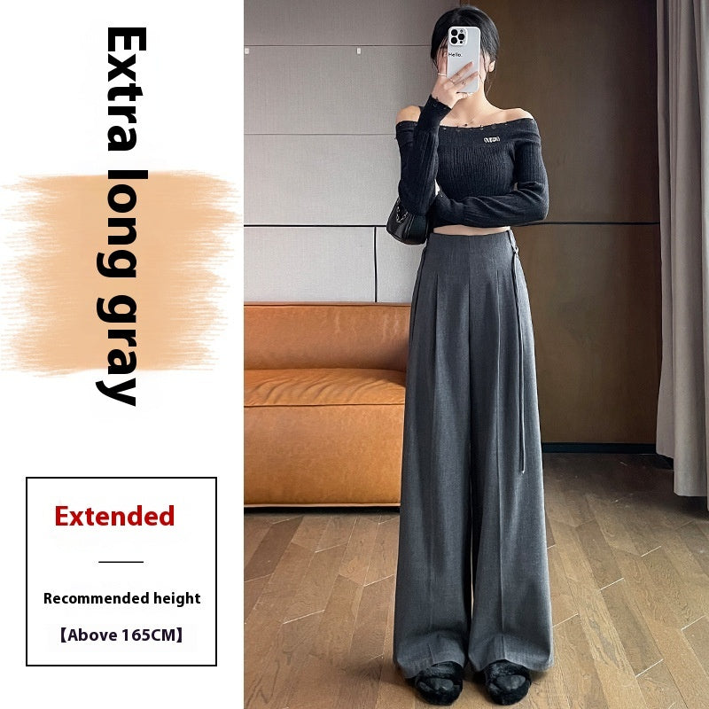 Gray Woolen Pants Women's Draping Thickened High Waist Slimming Loose
