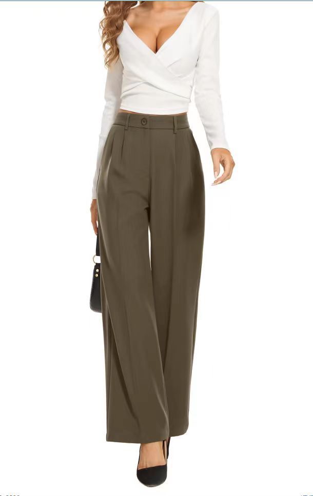 Commuter Drooping Slimming High Waist Pure Color Wide-leg Pants Casual Suit Pants
