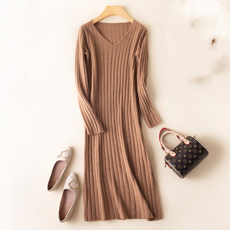 Over the knee wool knit dress