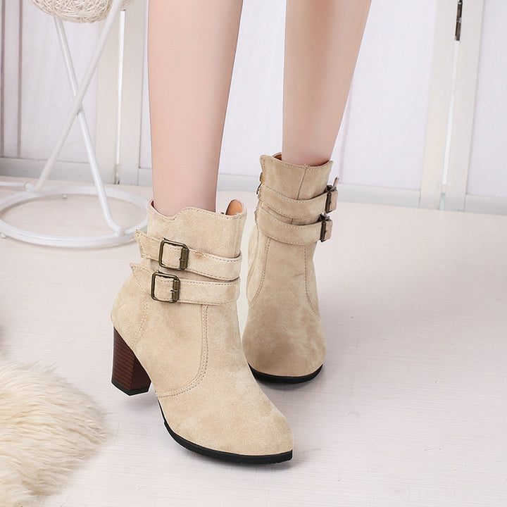 Belt buckle side zipper for women's boots