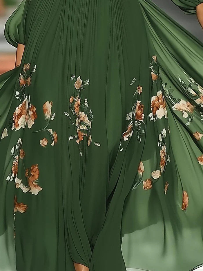 Long Sleeve Off Shoulder Digital Printing Dress