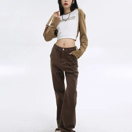 High Waist Loose And Slimming Design Straight Mop Pants