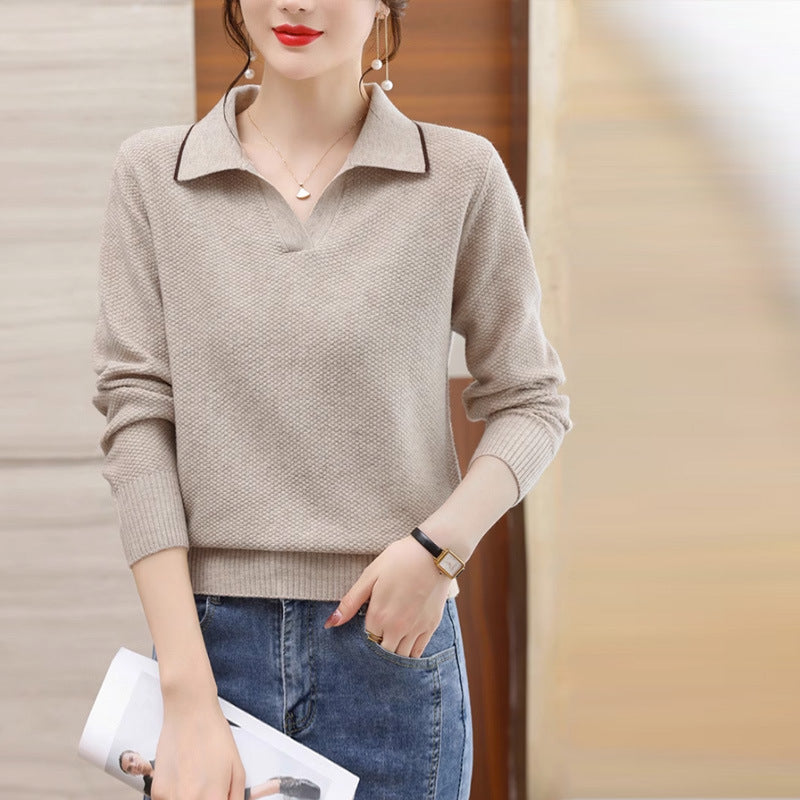 Spring And Autumn New Polo Collar Top Western Style Fashion Sweater