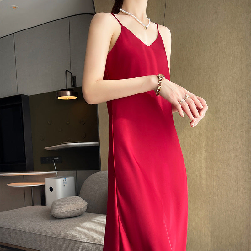 Spring And Summer New Silk Satin High-grade Suspenders Dress Women