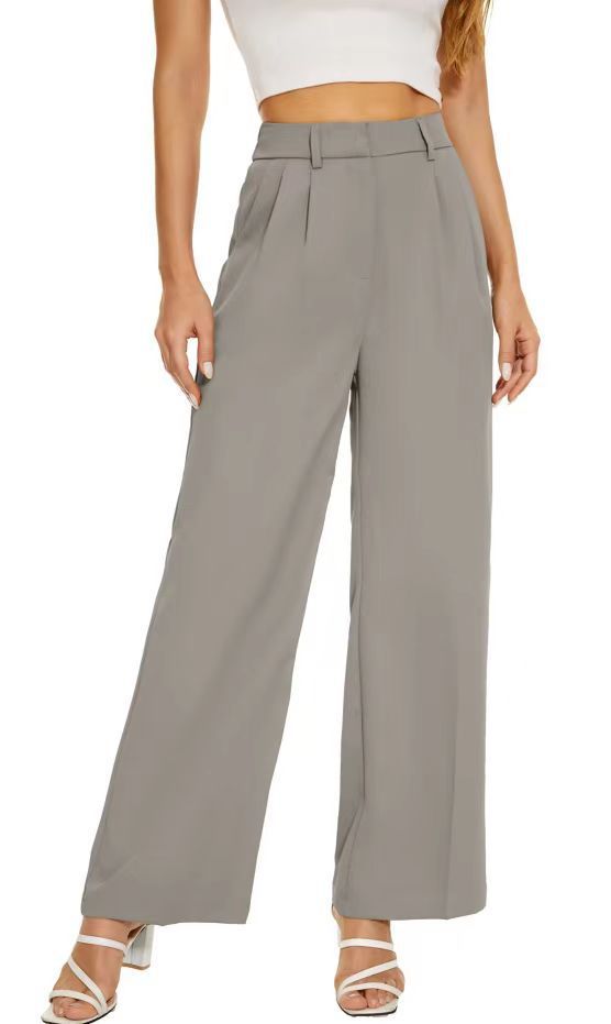 Commuter Drooping Slimming High Waist Pure Color Wide-leg Pants Casual Suit Pants