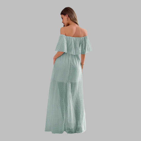 European And American Leisure Simple Style Off-the-shoulder Semi-transparent Slim Fit Dress