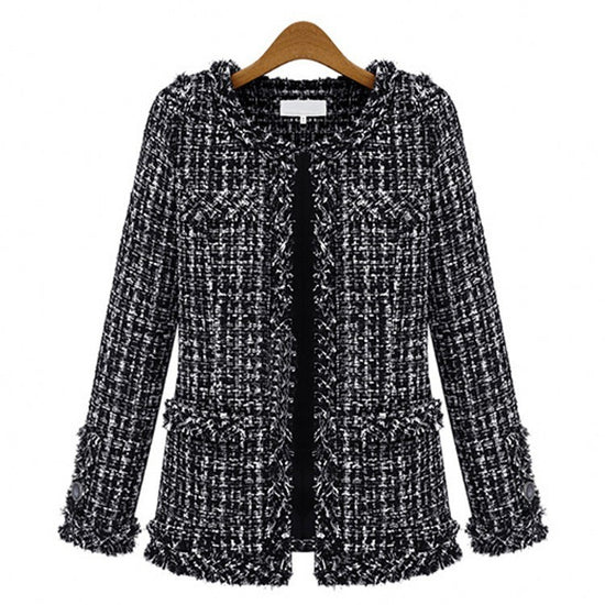 Autumn And Winter Popular Black And White Plaid Tweed Plus Size Women's Jacket