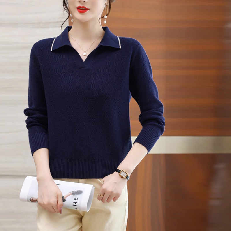 Spring And Autumn New Polo Collar Top Western Style Fashion Sweater