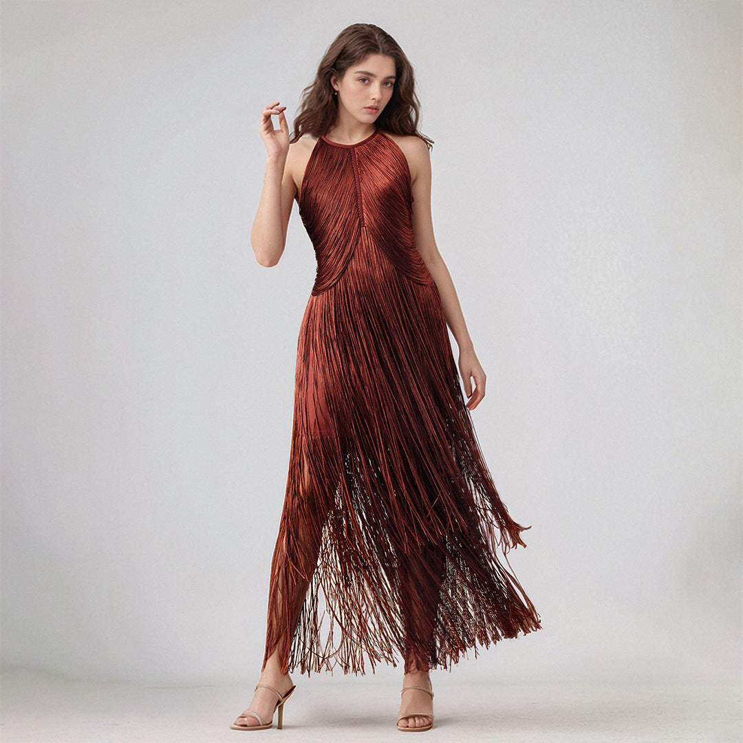 Tassel Sleeveless Waist Bandage One-piece Dress