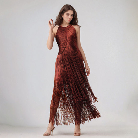 Tassel Sleeveless Waist Bandage One-piece Dress