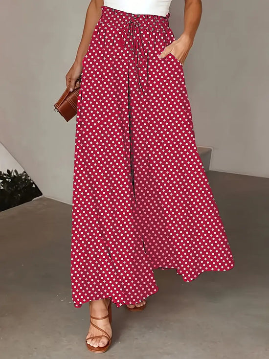 Polka Dot Print Trousers Fashion Loose Elastic Waist Wide-leg Pants Women's Clothing