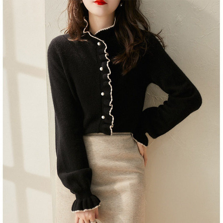 Velvet Stringy Selvedge Knitwear Cardigan For Women