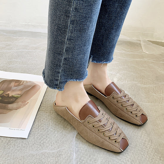 One-legged Peas Shoes Square Toe All-match Shallow Mouth Flat Single Shoes Women