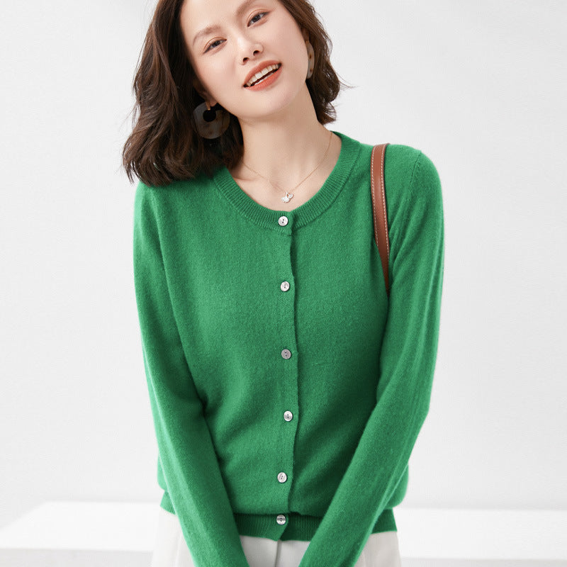 Backed Round Neck Knitted Cardigan Coat For Women