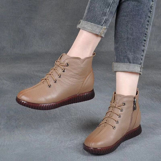 Low-cut Short Soft-soled Casual Bootsretro Mother Leather Boots