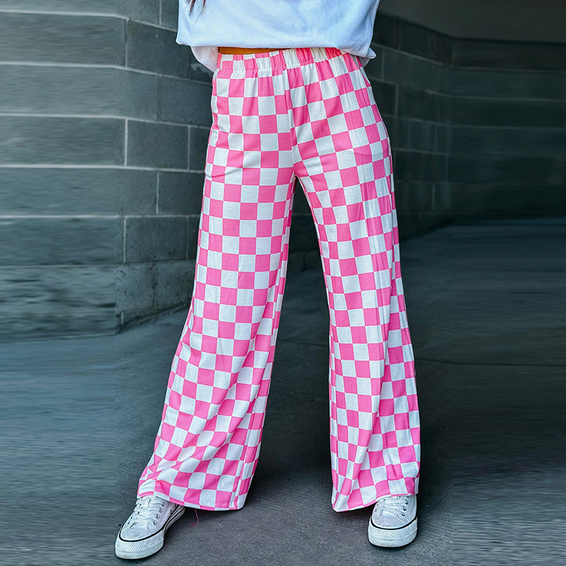 Spring New Chessboard Plaid Printed Casual All-match Loose Wide-leg Pants