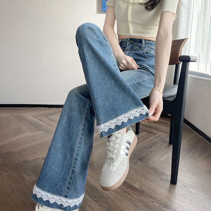 Lace Denim Bell Bottom Pants For Women