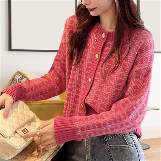 Women's Plaid Loose Knitwear Sweater Coat