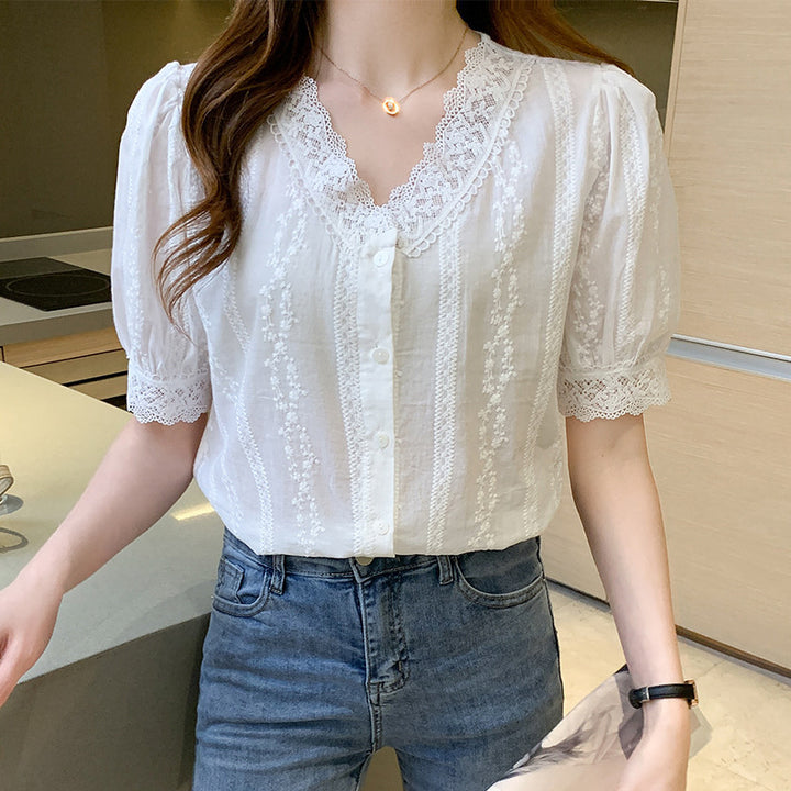 Short Lace Clothing Design Sense Niche Chiffon Shirt