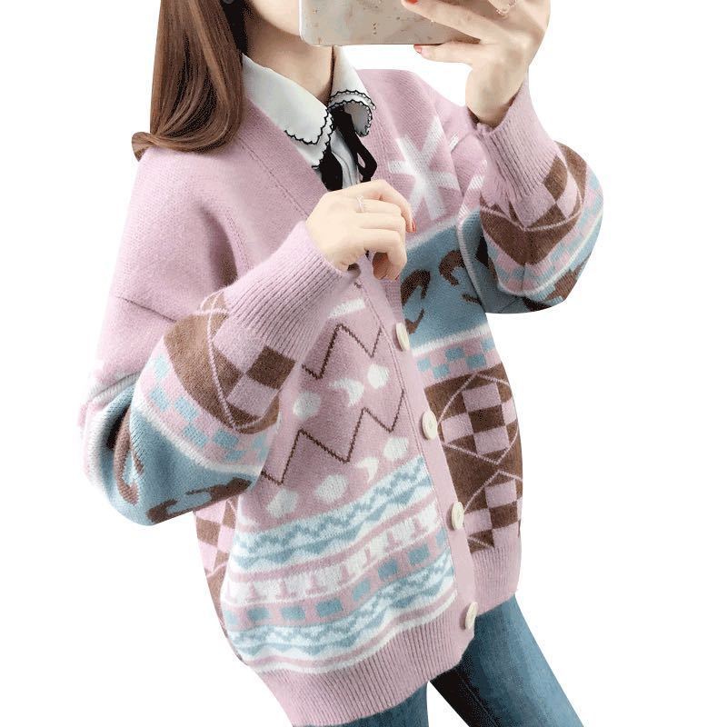 Knitted Cardigan Long Sleeve Jacket Women Lazy Style Ladies Sweater Loose