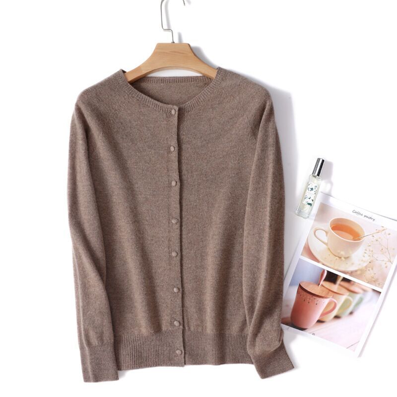 Spring And Autumn New Simple Women's Wool Round Neck Thin High-grade Outerwear Knitted Coat