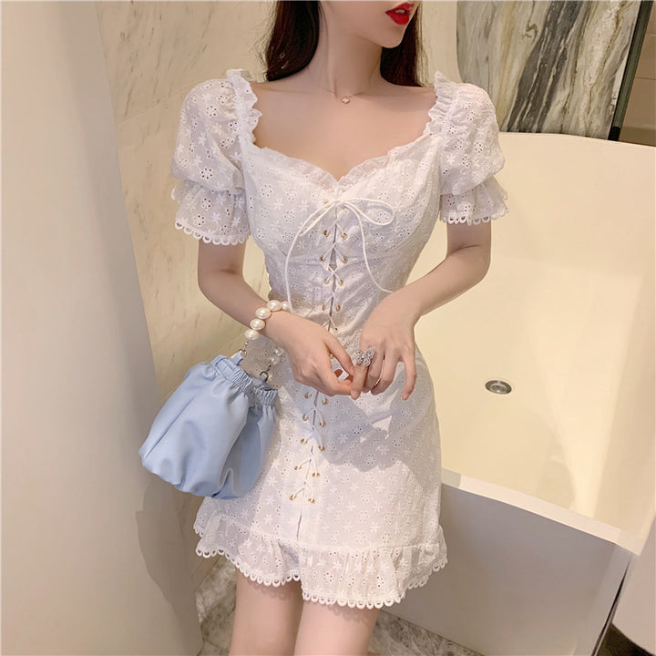 Retro Dress Summer Jacquard Embroidery Waist Was Thin