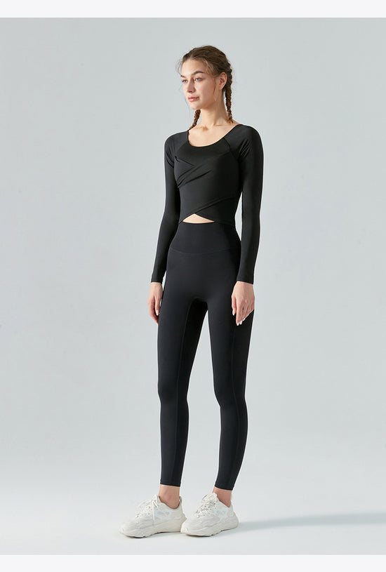 Yoga Clothes Long Sleeve Cross Pleated Workout Clothes Women's Tops