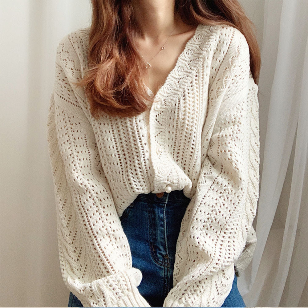 Loose And Thin Outer Wear A Lazy Long-Sleeved Knitted V-neck Jacket