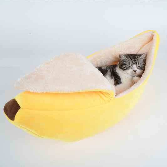 Removable And Washable Round Long Hair Cat's Nest Four Seasons Universal Banana Dog's Nest - Product information: Materials: cloth Product Category: Pet Nest Color: yellow, green Size: S, M, L, XL Packing list: Pet nest x1 Size Length * width * height/cm