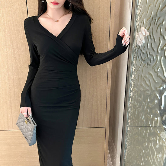 Women's French Style V-neck Slim Dress