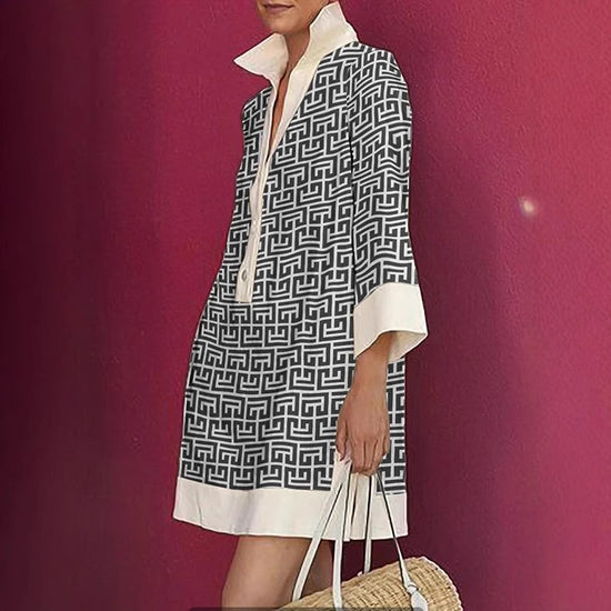 Autumn Half-sleeve Printed Loose And Elegant Shirt Dress