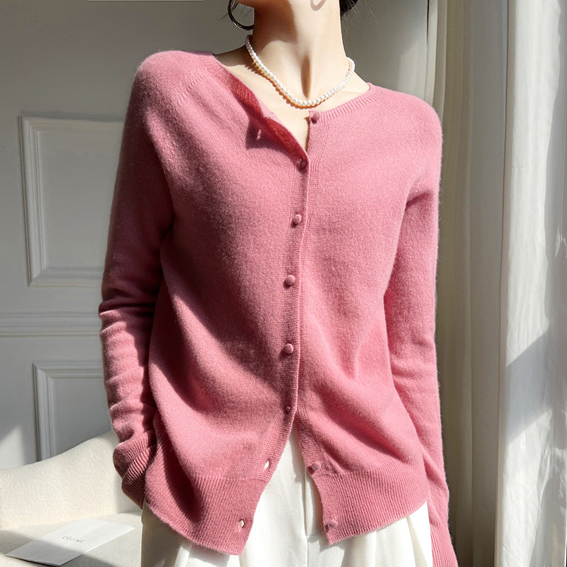 Spring And Autumn New Simple Women's Wool Round Neck Thin High-grade Outerwear Knitted Coat