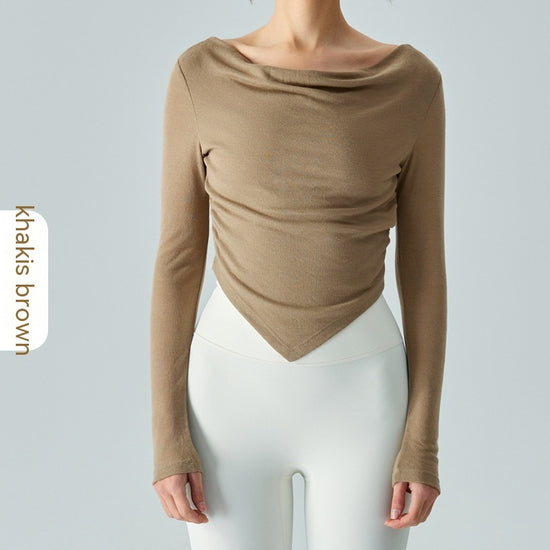 New Lightweight Breathable Yoga Blouse Asymmetric V-shaped Waist Pleating Swing Collar Sports Jacket