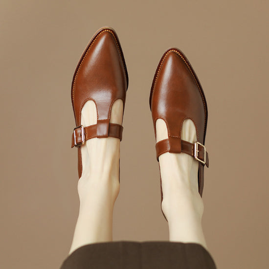 Chunky Heel New Soft Leather British Leather Shoes