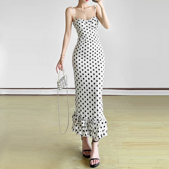 Women's Polka Dot Brace Waist Slim Fit Dress