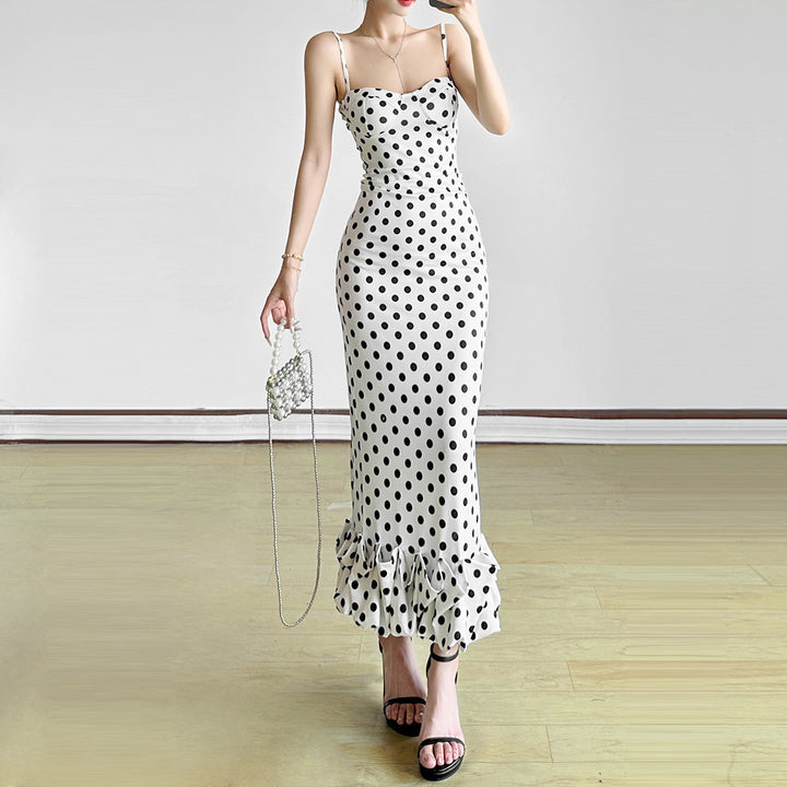Women's Polka Dot Brace Waist Slim Fit Dress
