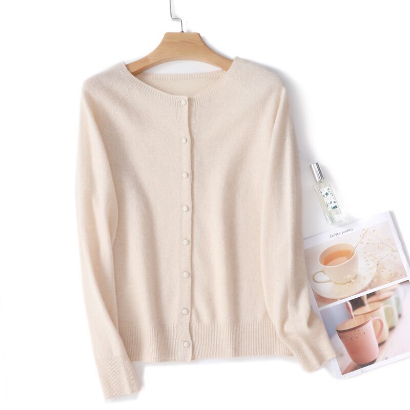 Spring And Autumn New Simple Women's Wool Round Neck Thin High-grade Outerwear Knitted Coat